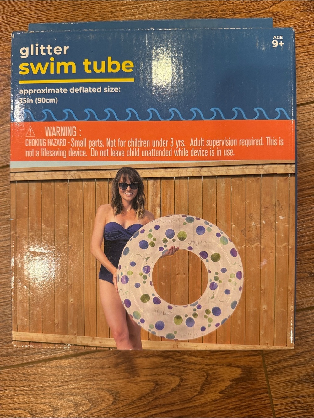 Glitter Swim Tube - White with Purple & Green Dots